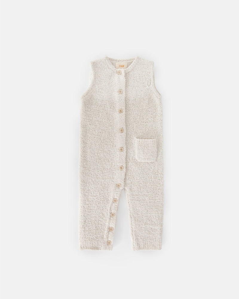 7AM - Sleeveless Jumpsuit - Fuzzy Apparel & Accessories Ecru 6 - 9M