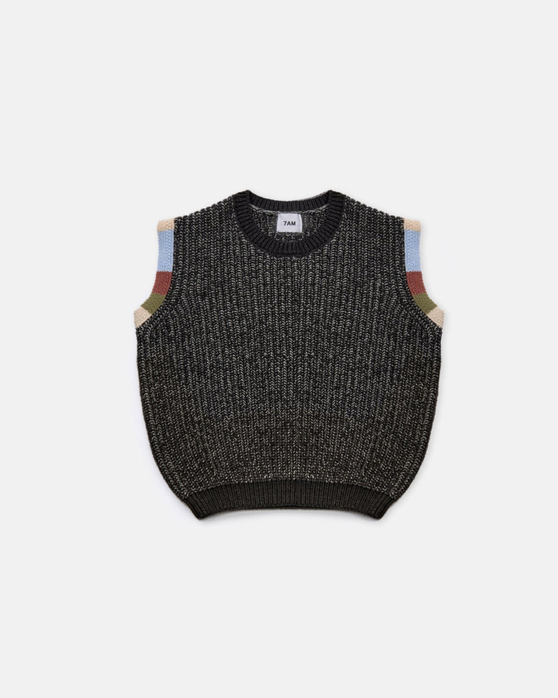 7AM - Sweater Vest Chunky Apparel & Accessories Black Melange 12 - 18M