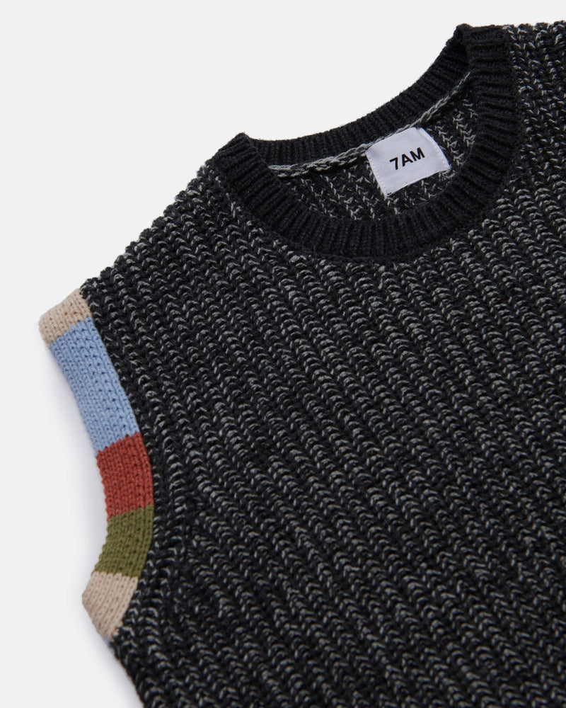 7AM - Sweater Vest Chunky Apparel & Accessories Black Melange 12 - 18M