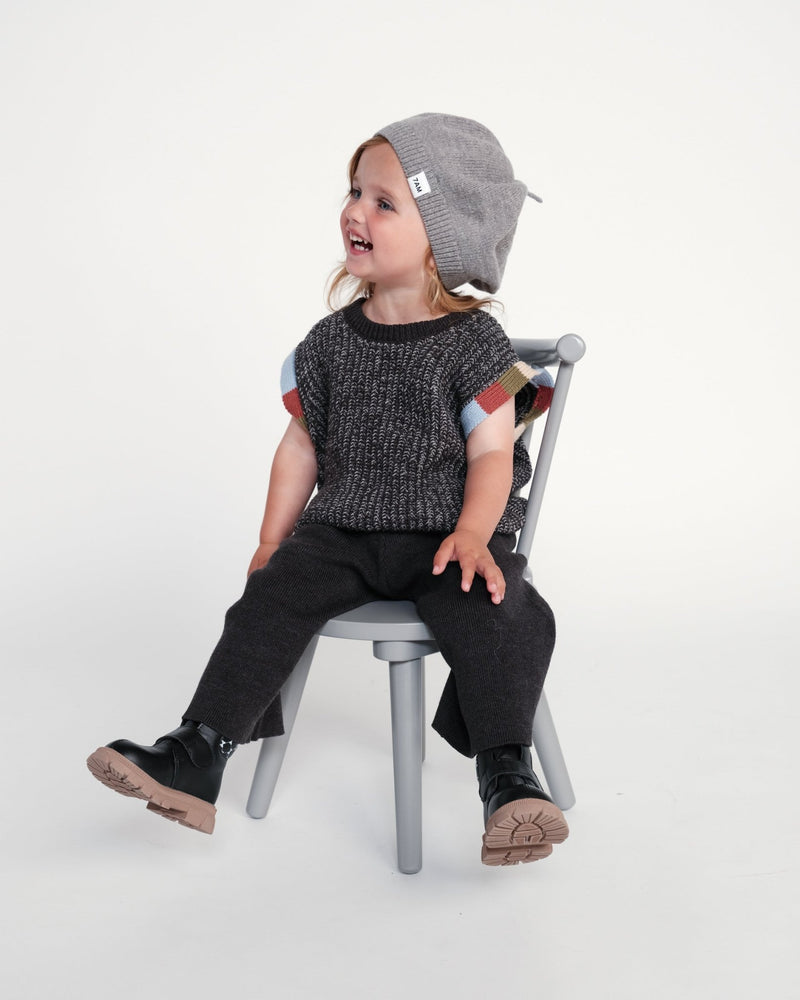 7AM - Sweater Vest Chunky Apparel & Accessories Black Melange 12 - 18M