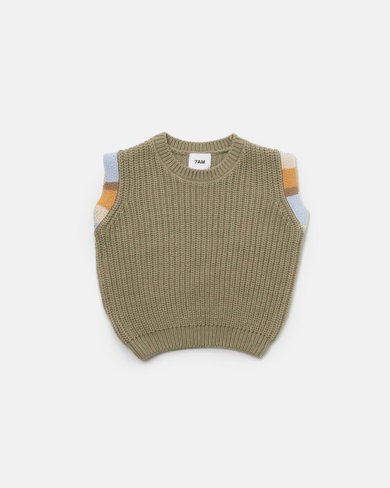 7AM - Sweater Vest Chunky Apparel & Accessories Olive 12 - 18M