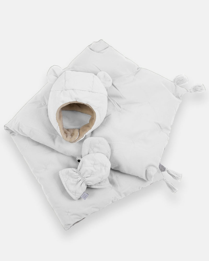 7AM - The Cub Set - Airy | Mitten, Hat & Blanket Mother & Baby Whisper White 6 - 12M