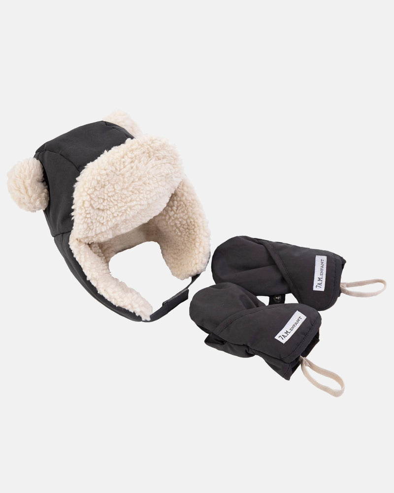 7AM - The Cub Set - Benji Sherpa | Hat & Mittens Mother & Baby Smokey 6 - 12M