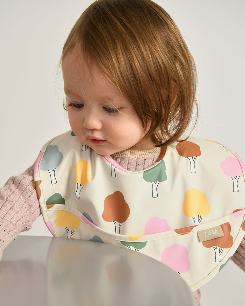 7AM - Waterproof Bib Mother & Baby Rainy Trees Beige