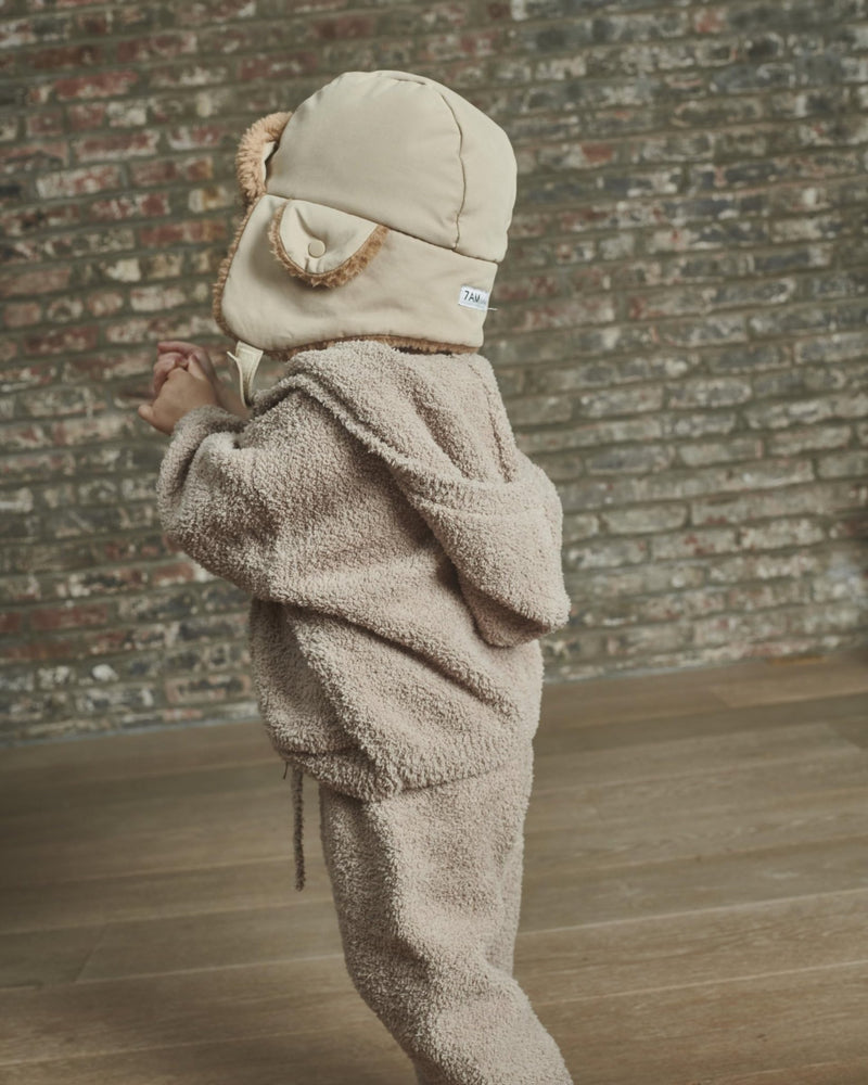 7AM - Zip Up Hoodie - Fuzzy Mother & Baby Taupe 1 - 2T