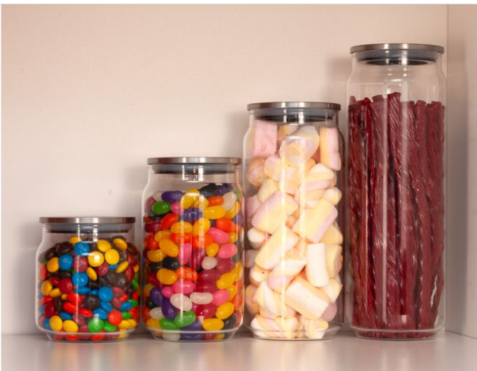 KITCHEN BASICS - Glass Beveled Canister with Lid