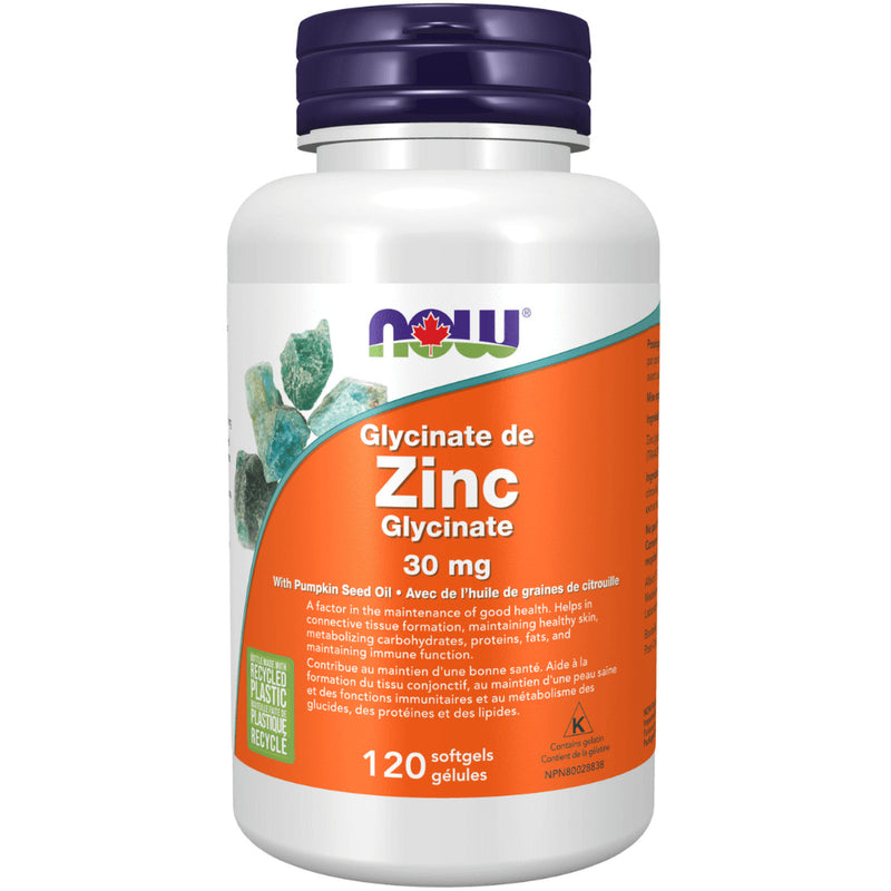Now - Zinc Glycinate (Bisglycinate Form) 30MG 120GEL
