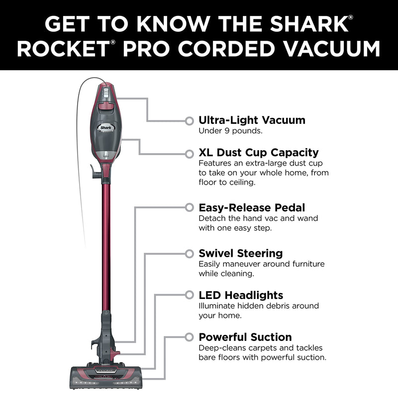 Shark Rocket Pro Corded Stick Vacuum HV370C, Comet Red
