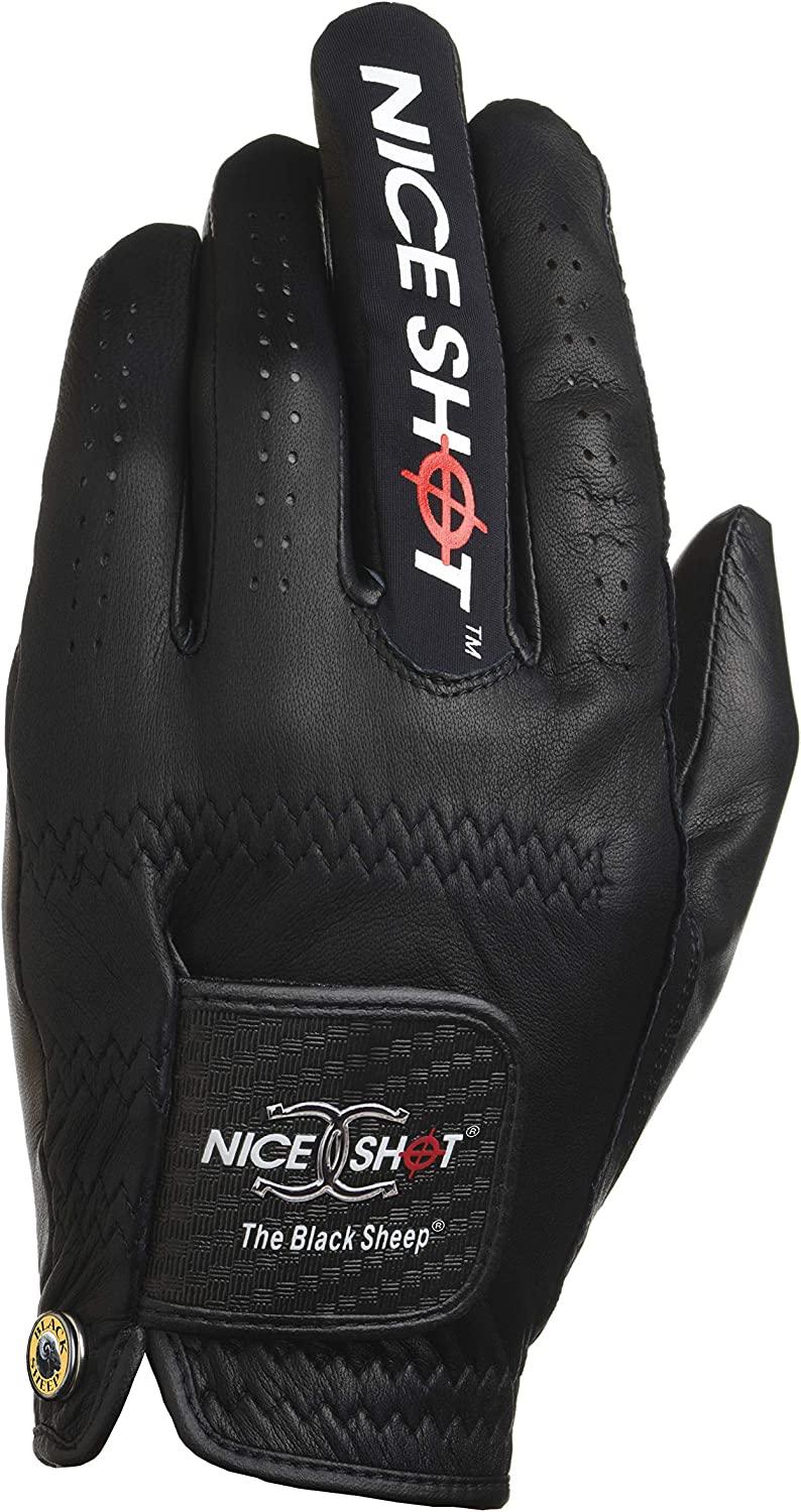 Nice Shot The Black Sheep black left-hand golf glove – palm view