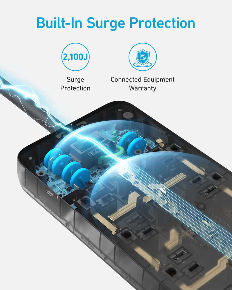 Anker - 351 (A9192) - 12-Outlet Surge Protector Power Strip - Black