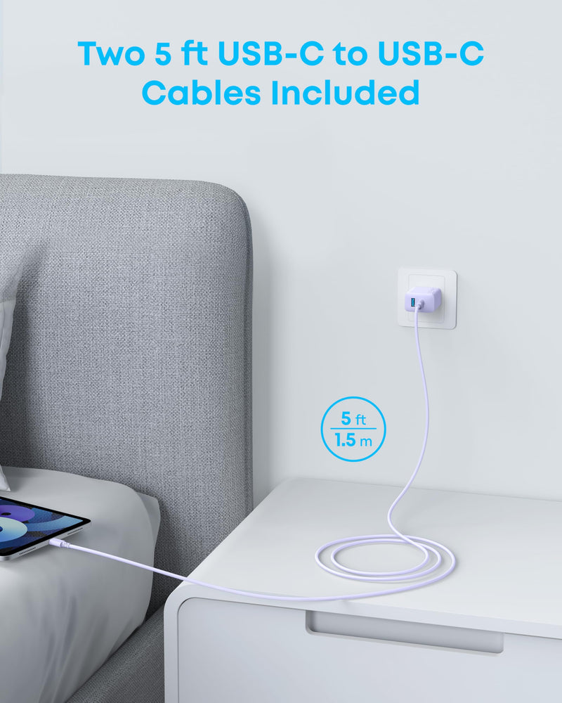 Anker - A2348 - 20W Dual-Port Wall Charger with Cables - 2-Pack - Purple