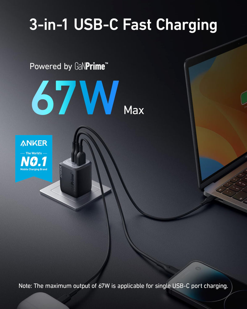 Anker - Prime (A2669) - 67W 3-Port GaN Wall Charger - Black