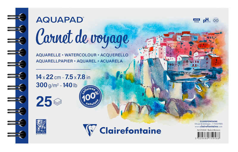 Clairefontaine - Spiral Bound Watercolor 300G 25Sh Gf 14X22Cm L