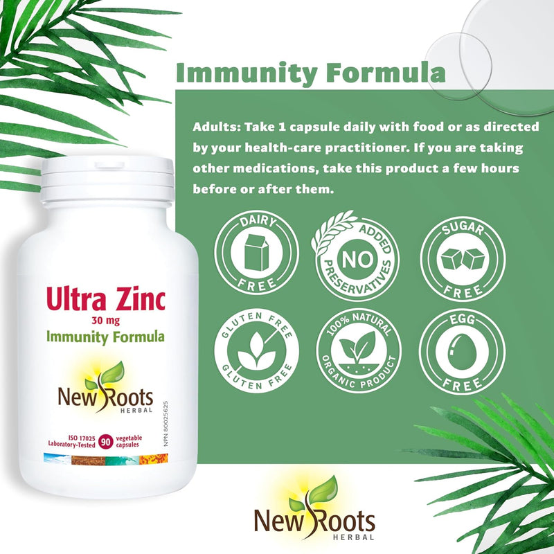 New Roots Herbal - Ultra Zinc 30MG  Immunity Formula - 90 Capsules