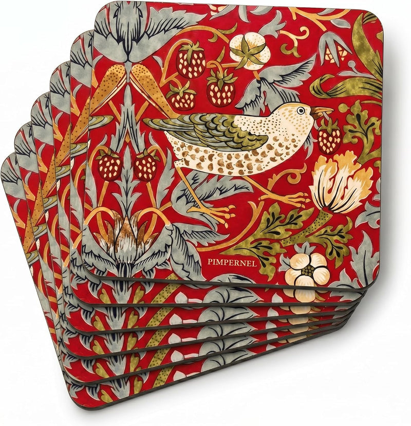Pimpernel - Morris: Strawberry Thief Red Coasters (Set of 6)