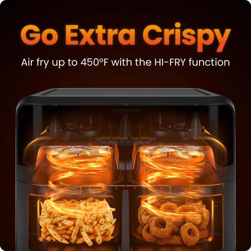 Chefman RJ38-SQPF-3TDB-2W 6 qt Dual Basket Air Fryer
