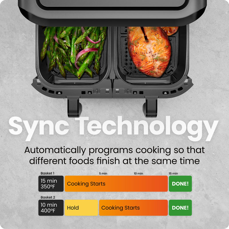 Chefman RJ38-SQPF-3TDB-2W 6 qt Dual Basket Air Fryer
