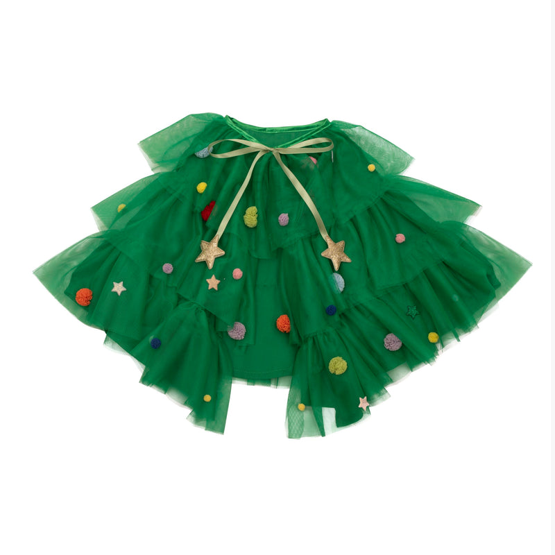 Mimi & Lula layered green Christmas Tree Cape with pom-poms and stars