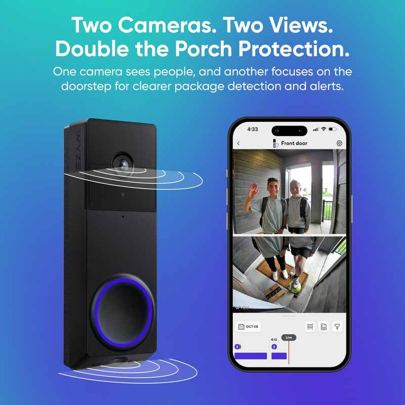 Wyze Duo Cam Doorbell WVDB-DUO-BL, Black