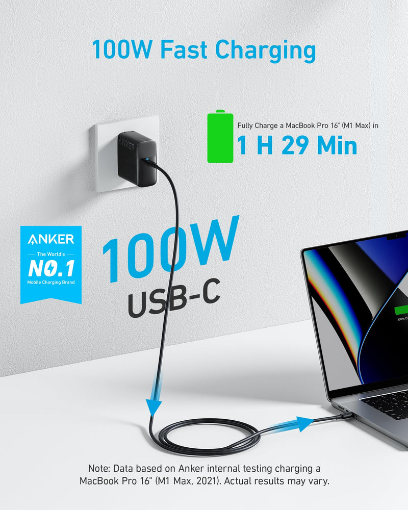 Anker - 317 (A2672) - 100W USB-C Wall Charger with Cable - Black