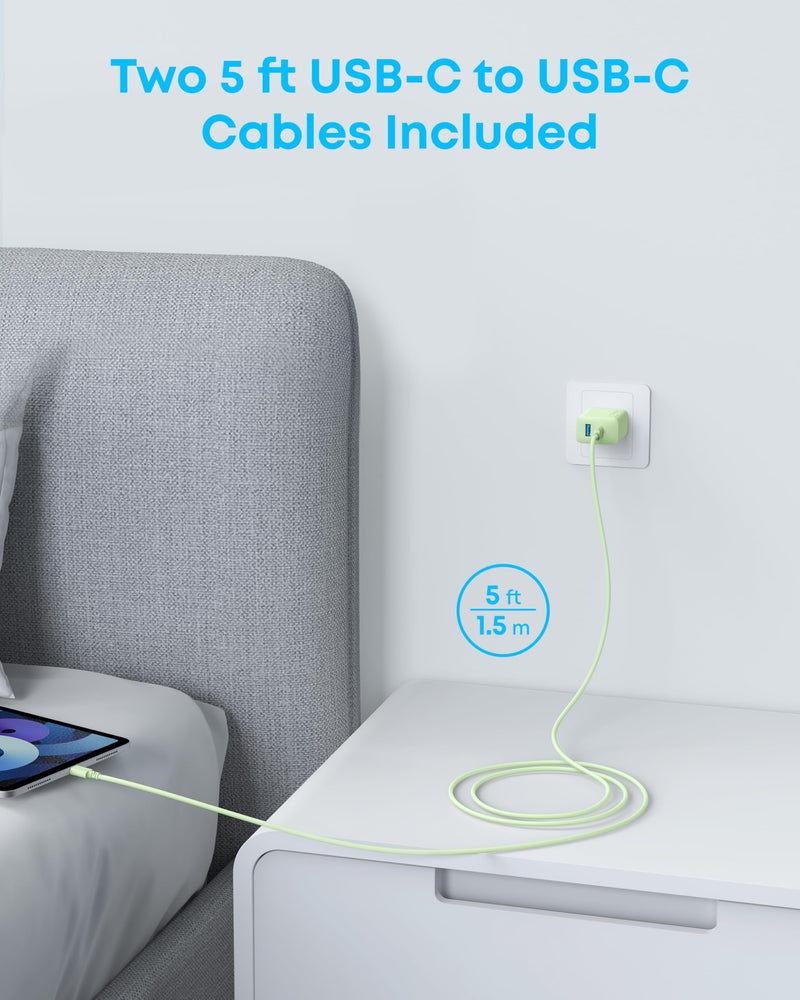 Anker - A2348 - 20W Dual-Port Wall Charger with Cables - 2-Pack - Green