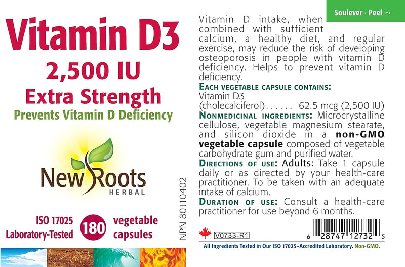 New Roots Herbal - Vitamin D3 2 500?IU Extra Strength - 180 Capsules