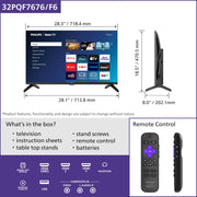 Philips - 7600 Series 32PQF7666/F6 HD QLED Roku TV | 32 in / 81 cm