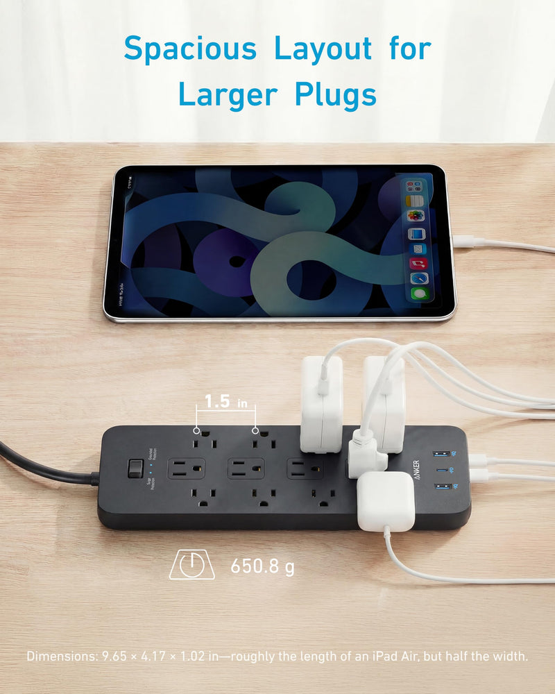 Anker - 351 (A9192) - 12-Outlet Surge Protector Power Strip - Black