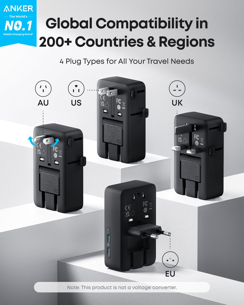 Anker - Nano (A9215) - 5-in-1 20W Travel Plug Adapter - Black