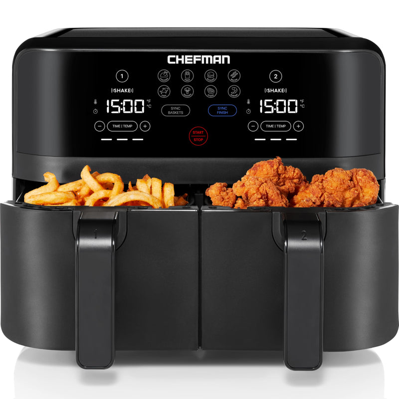 Chefman TurboFry 9 qt Dual Basket Air Fryer, Black