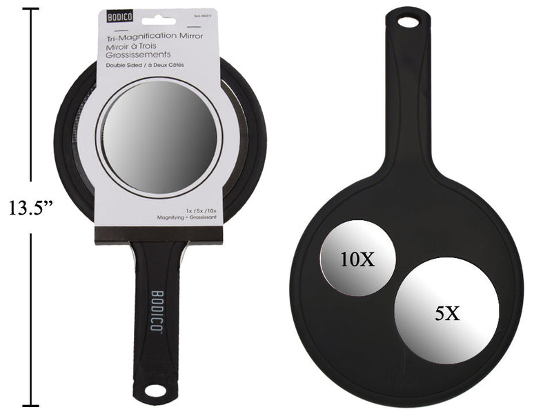 Bodico 3-in-1 black handheld mirror with 1×, 5× and 10× magnification
