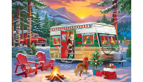 Eurographics - 550 Piece Shaped Tin Puzzle - Christmas Camping Trailer Tin