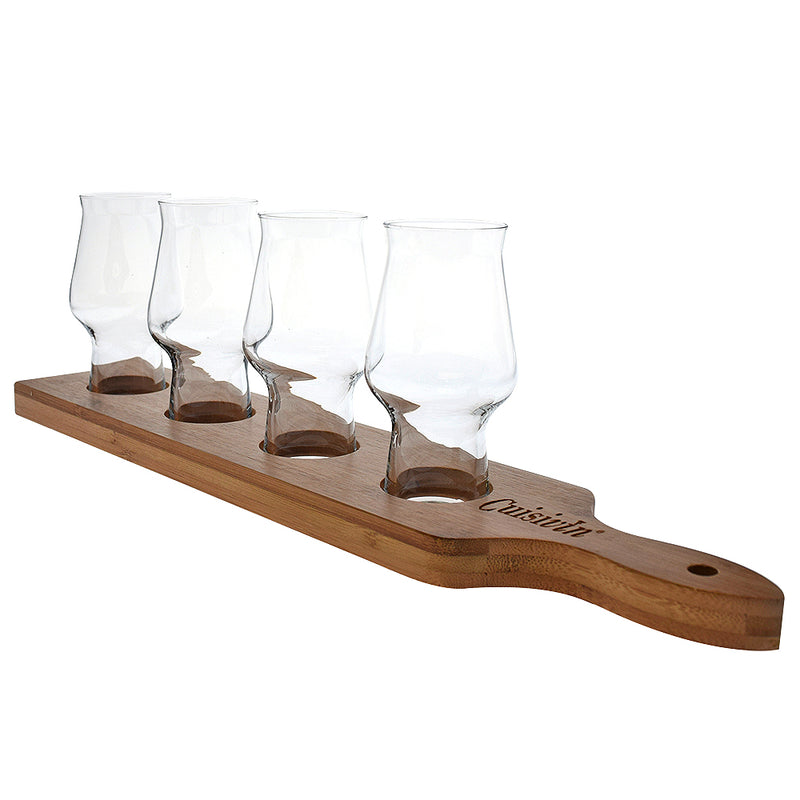 Masterbrew Craft Beer Tasting Flight with Bamboo Paddle (Set of 4 Glasses) | 190 mL / 6.6 oz – lifestyle or serving view