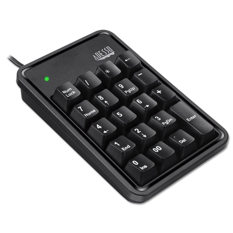 Adesso - Numeric Keypad Wired 19 Keys & 3 Port USB Hub PC / Mac - Black