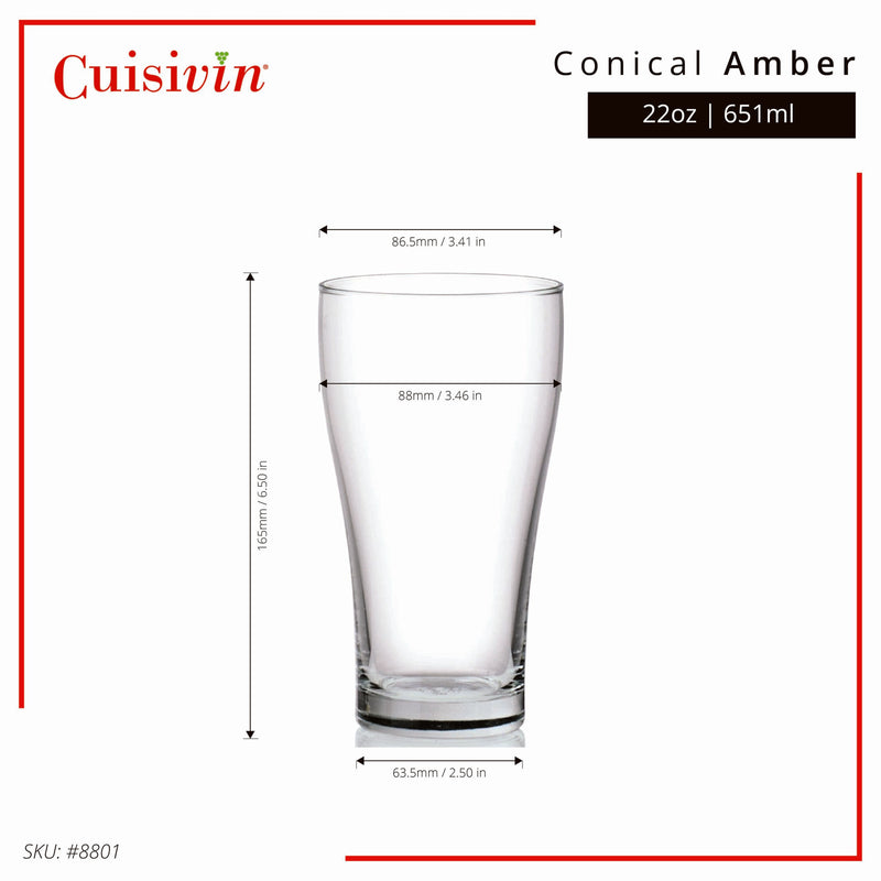Masterbrew Conical Amber Beer Glasses (6-Pack) | 650 mL / 22 oz – size and product details