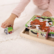 Melissa & Doug - 16-Piece Wooden Cube Puzzle - Farm - in use during play
