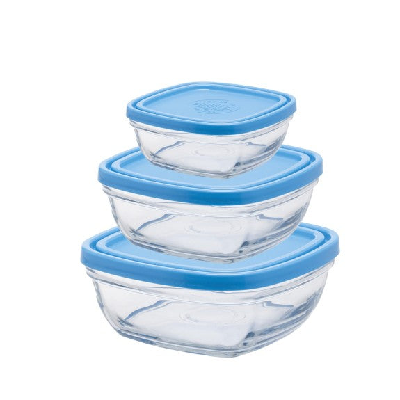 Duralex - Lys / Freshbox Food Storage Bowls with Blue Lids (3-Piece Set)