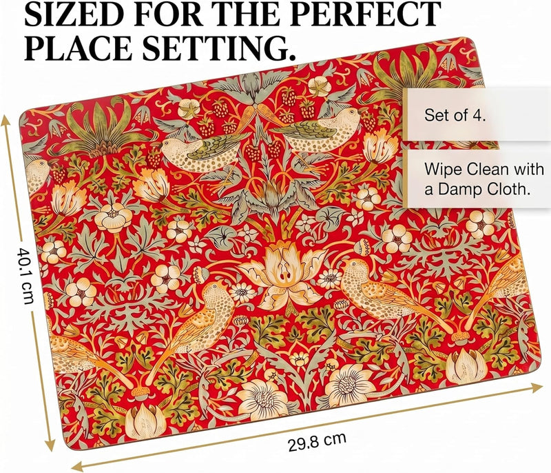 Pimpernel - Morris :Strawberry Thief Red Mat (Set of 4)
