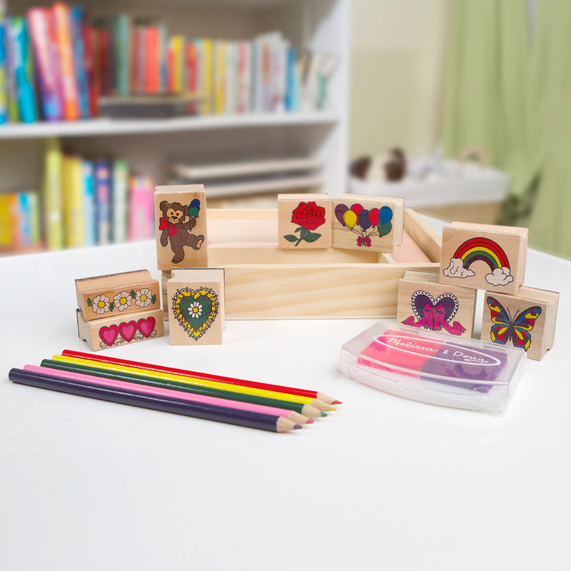 Melissa & Doug - Wooden Stamp Set - Friendship - stamp set and art supplies