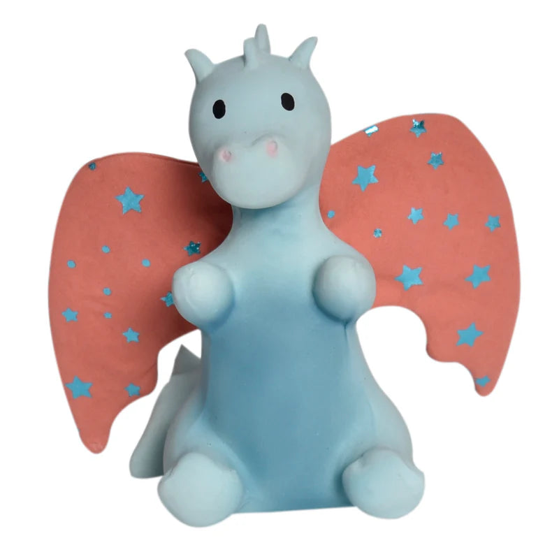 TIKIRI - BABY SUNRISE DRAGON NATURAL RUBBER RATTLE W/CRINKLE WINGS 5"H