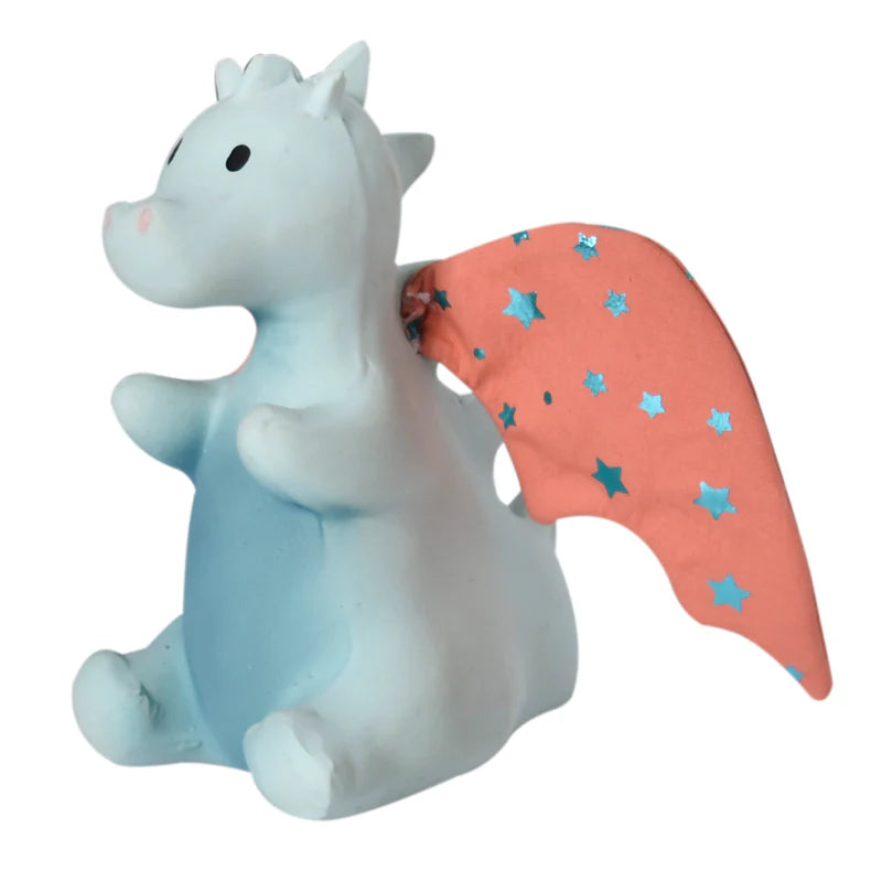TIKIRI - BABY SUNRISE DRAGON NATURAL RUBBER RATTLE W/CRINKLE WINGS 5"H