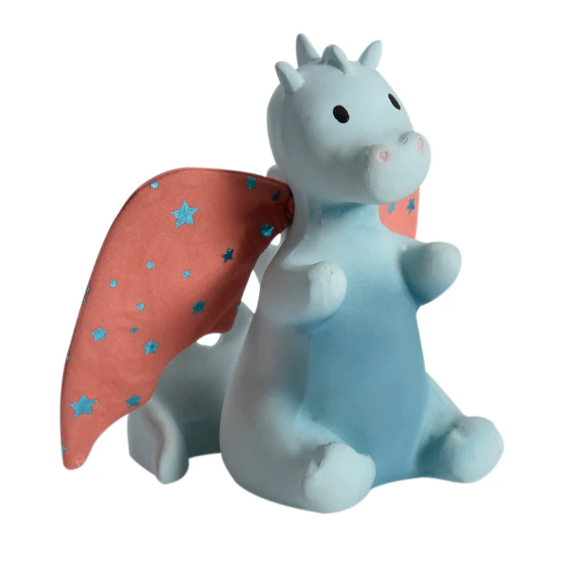 TIKIRI - BABY SUNRISE DRAGON NATURAL RUBBER RATTLE W/CRINKLE WINGS 5"H