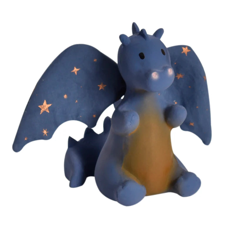 TIKIRI - BABY MIDNIGHT DRAGON NATURAL RUBBER RATTLE W/CRINKLE WINGS 5"H
