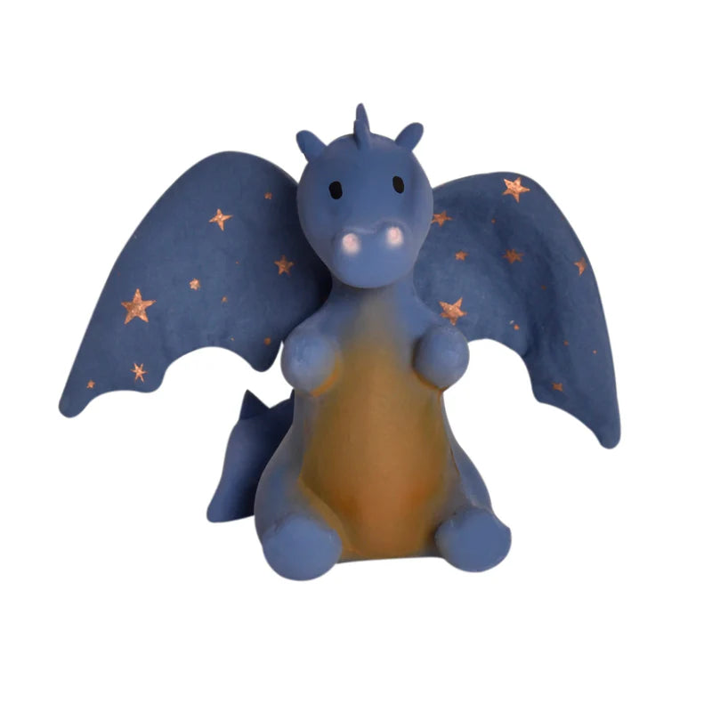 TIKIRI - BABY MIDNIGHT DRAGON NATURAL RUBBER RATTLE W/CRINKLE WINGS 5"H