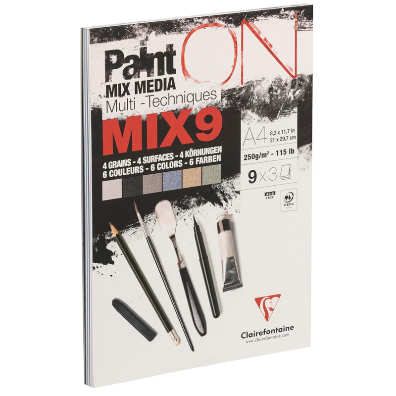 Paint'On Drawing pad Mix 27 sheets 250G (9 x 3 sheets) assorted A4