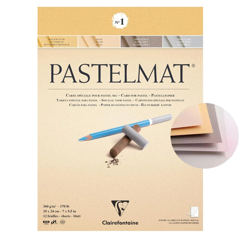 Clairefontaine - Pastelmat Pad N°1 360g Assorted 12 Sheets 7.1x9.45in