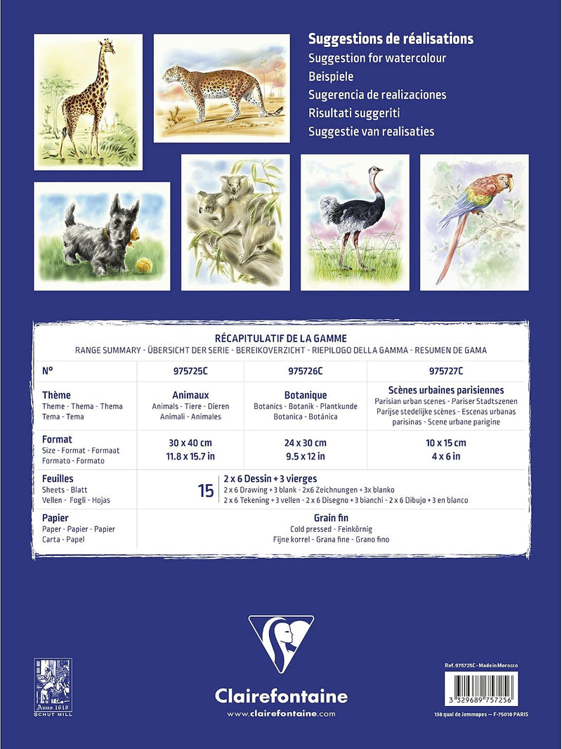 Initiation watercolour pad Animals 15 sheets (2 sheets x 6 designs) 300G (11.8 x 15.7 in)