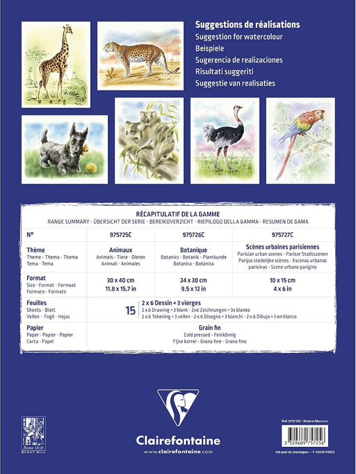 Initiation watercolour pad Animals 15 sheets (2 sheets x 6 designs) 300G (11.8 x 15.7 in)