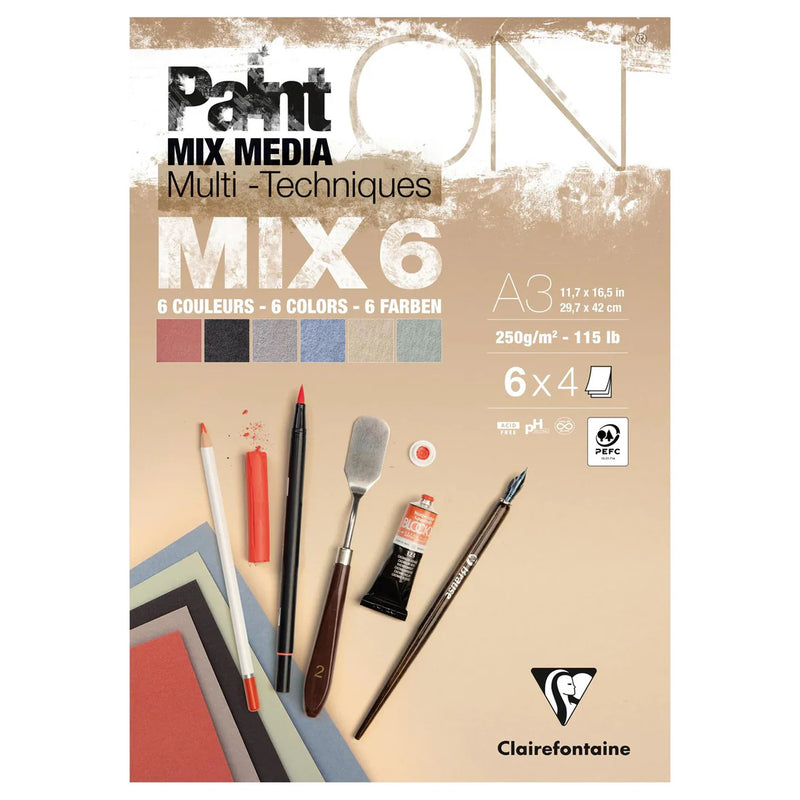 Clairefontaine - PaintON pad Mix6 24 sheets 6x4sh A3