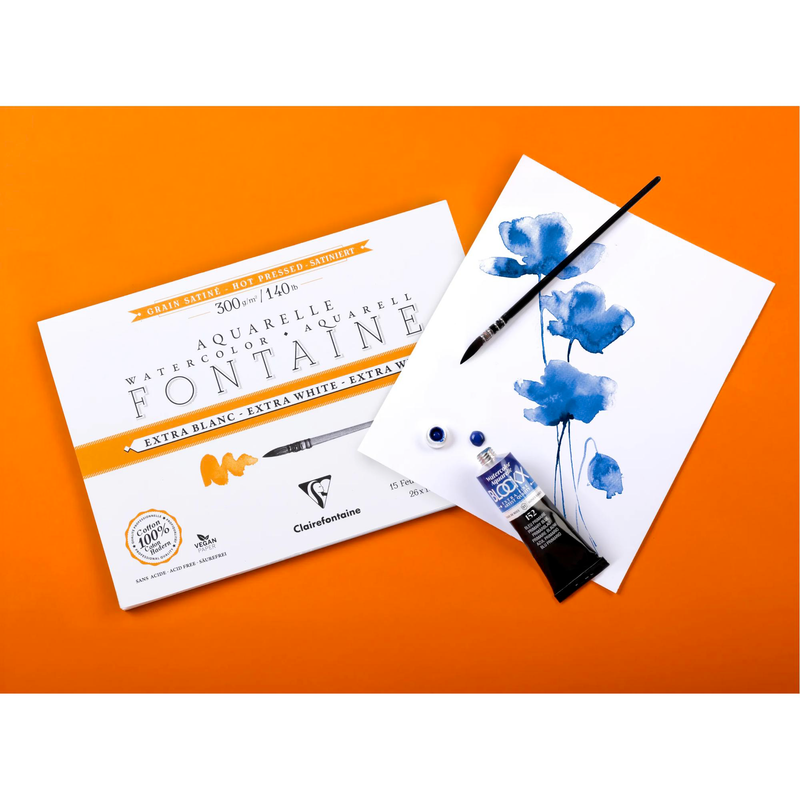 Watercolour Glued Pad 4 sides Fontaine Extra White Fine Grain 300G 15 pages (10.2 x 7.1 in)